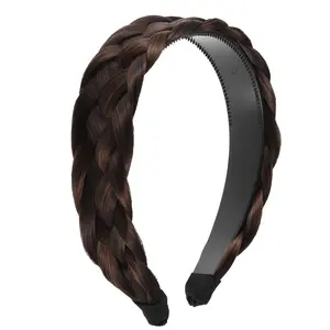 Unique Bargains Wig Braided Headbands, Synthetic Hair Headbands with Braid, Wig Braided Hairhoop, Braided Headband with Teeth for Women, 1.61" Wide