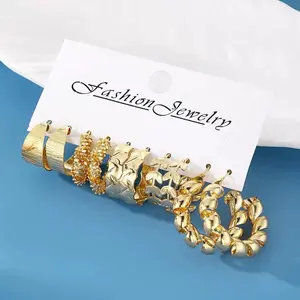 Trendy Gold Earring Set (5 Pairs) – Multi Style Stud & Hoop Earrings for Women