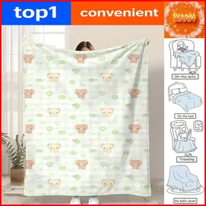 Character Rilakkuma Throw Coral Fleece Throw Blanket for Sofa Bed Couch Living Room Bedroom Home Decor All Season Machine Washable Lightweight Portable Travel Office Nap Adults Kids Gift Bed Sofa Dorm Hotel