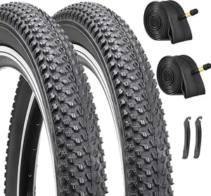 Hycline 2-Pack Mountain Bike Tires Set: 20/26x2.125-inch Folding Replacement Puncture-Resistant Bicycle Tires and Pair 20/26x2.125-inch Inner Tubes with Tire Levers for MTB Off-Road Bike