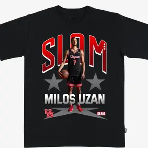 Milos Uzan Slam T-Shirt College Basketball Graphic Tee, Guard Streetwear Shirt, University of Houston Fan Cotton Tee for Men Women