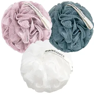 Mainbasics Bath Shower Loofah Sponge Pouf Body Scrubber Exfoliator Body Wash Sponge (Set of 3, Airy Blossom) MainBasics
