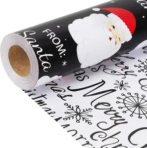 Black Santa Wrapping Paper Rolls, Cool Santa Gift Wrap, Black Santa Gift Wrap,Black Santa Christmas Wrapping Paper, Reversible Holiday Gift Wrap with Classic From Santa & Merry Christmas Design for Kids, Season Party, Xmas Presents,7 Inch X 33 Feet