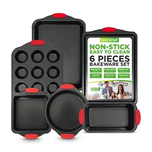 6-Piece Nonstick Bakeware Set, Carbon Steel, Red Silicone Handles