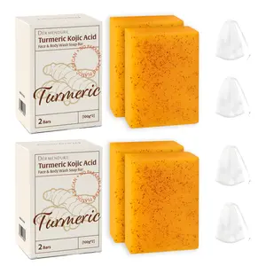 Lemon Turmeric Kojic Acid Soap, Hand-made Soap, Turmeric Soap, Face & Body Soap – 4 Bars