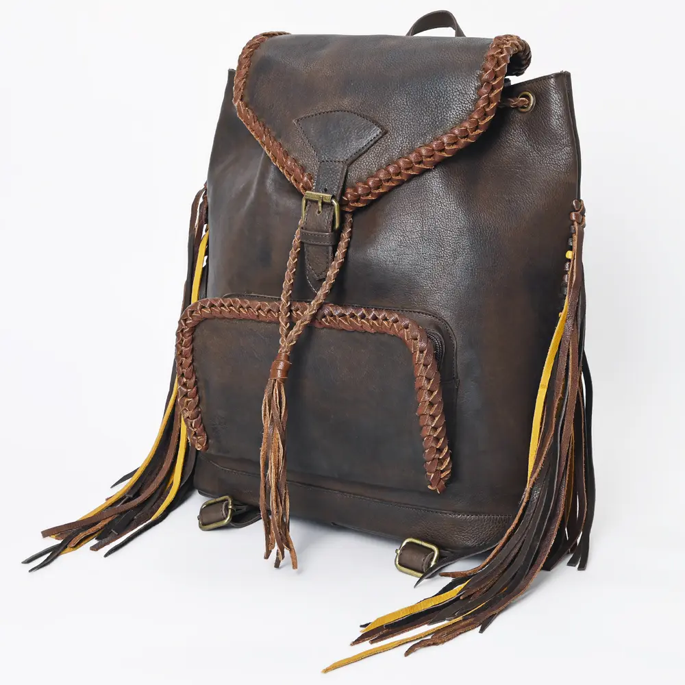 American Darling Backpack Western Genuine Leather Handcrafted Rucksack with Braided Detail and Drawstring Closure