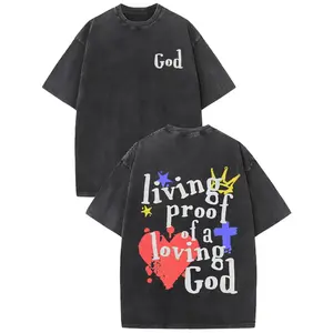 Y2K Streetwear Washed T-Shirt With God'S Proof Print |   Soft Round Neck, Short Sleeve, Casual Tee, Machine Washable, Perfect For Christmas Gifts And Outdoor Travel