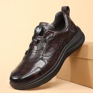 Men's crocodile-embossed rotary buckle casual shoes with thick non-slip sole, comfortable walking shoes, durable business casual shoes8992