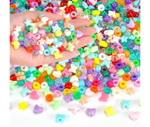 1000+PCS Assorted Pony Beads for Bracelets, 9mm Acrylic Rave Kandi Bead Bulk with Cute Heart Star Butterfly Fun Shaped Beads for Hair Braid Keychain Charms Jewelry Making DIY Crafts