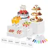 6 PCS Buffet Risers with Mini Sign and Marker, Food Display Stands for Buffet Table Party Catering Dessert Jewelry Collectibles, Cube Nesting Boxes with Hollow Bottoms  ( 8" 7" 6" 5" 4" 4" )