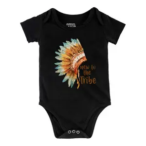 Funny Baby Babysuit New To The Tribe Letter Print Baby Short Sleeve Onesies Romper For Infant, Newborn Boys Girls Soft Casual Outfit, Outdoor Baby Bodysuits