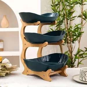 KEMORELA Kitchen Countertop 2/3-Tier Fruit Basket, Plastic Fruit Bowl, Large-Capacity Fruit Bowl Set, Fruit Bowl with Stand (White And Green)