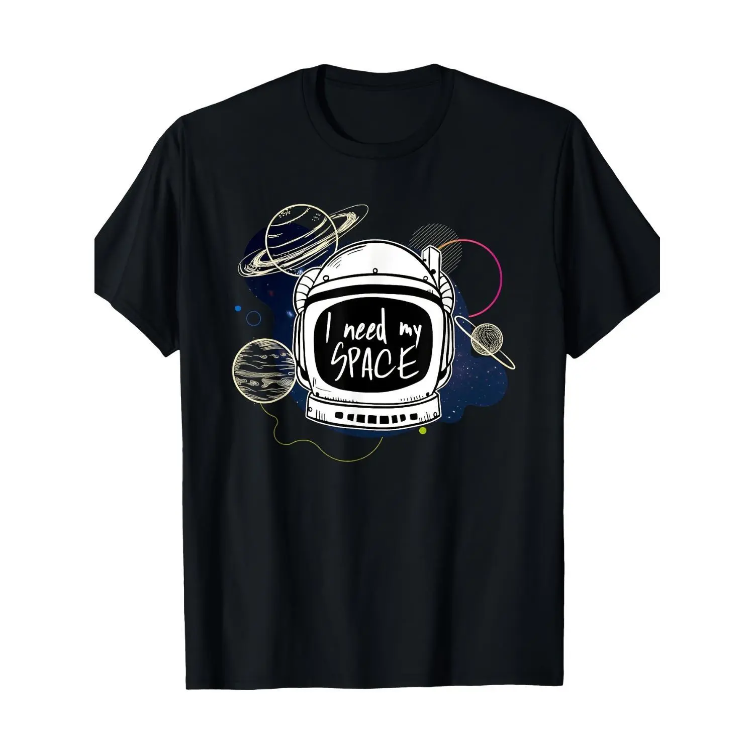 Women's 220G Cotton T-Shirt - Unisex Short Sleeve Round Neck Streetwear Top, Soft Breathable Lightweight, "I Require Some Room" Astronaut Moon Mars Planet Graphic, for Space Enthusiasts S-XXXL Black, Shortsleeve, Tshirt