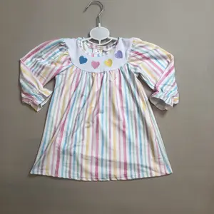 Girl Valentines Day Dress Colorful Stripe Heart Winter Dresses  GLD1335