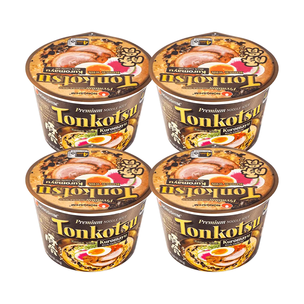 NONGSHIM 【Value Pack】Japanese Tonkotsu Ramen with Kuromayu Black Garlic Oil - Instant Pork Cup Noodles, 4 Bowls* 3.56oz