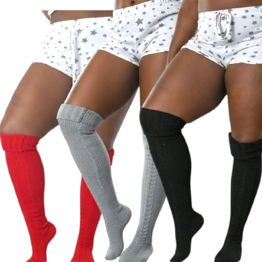 LeBooie Boutique Women's Lady Thigh-High Socks - DC Scallop Twist, Minimalist Basic Plain Knitted, Lightweight Soft Winter Stockings, Everyday Casual Daily Wear Accessory for Bridal Outfits (Chinese New Year, Easter), Comfortable, Warm And Comfortable