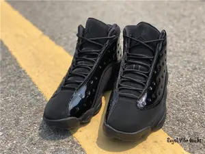 Triple Black Patent Leather Embossed Retro Mid-Top Shoes