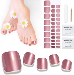 Semi Cured Gel Pedicure Strips - 32pcs Magenta Gel Toenail Stickers Full Nail Wraps for Women Girls Toe Nail Strips Works with Any UV Lamps
