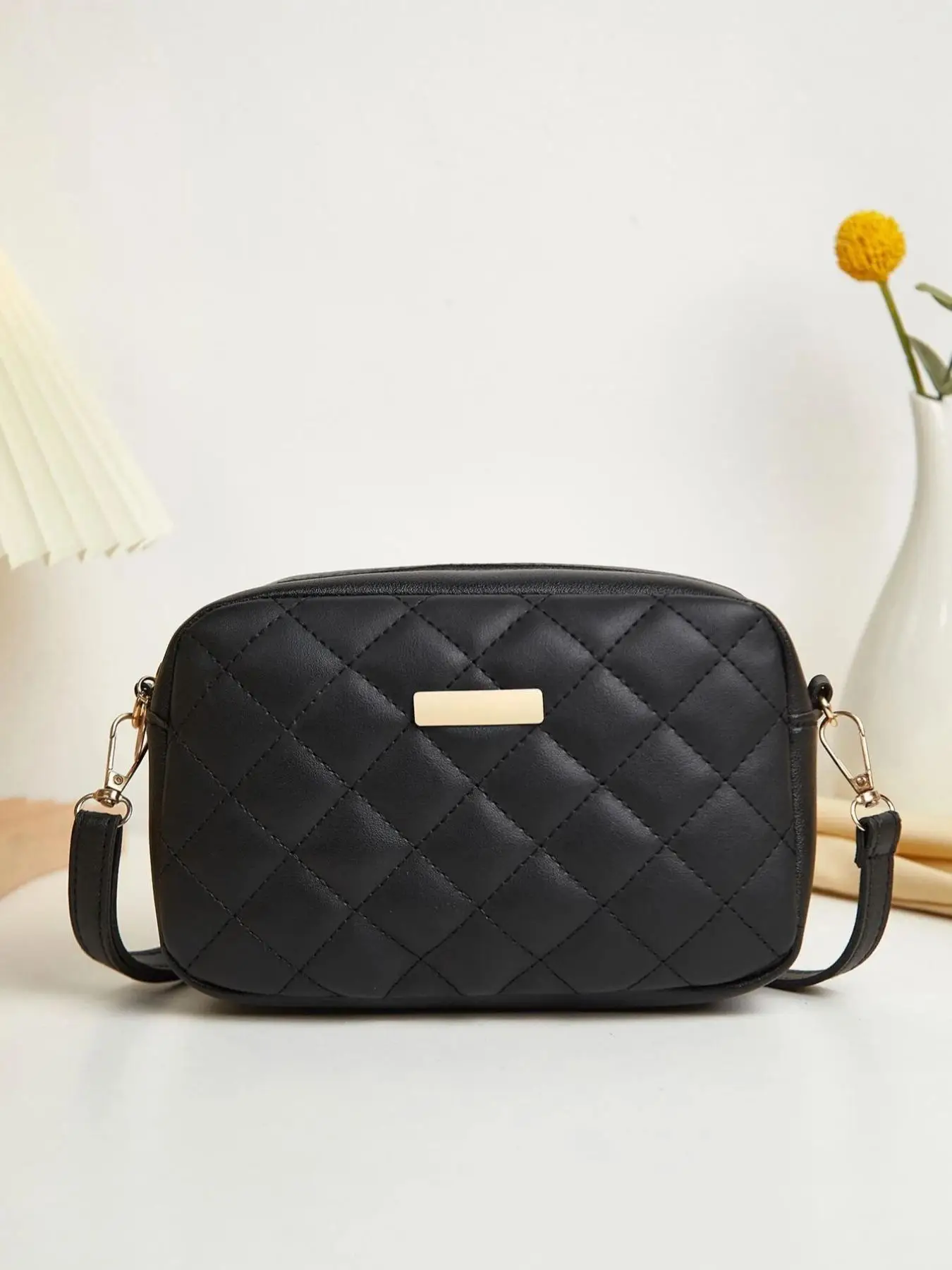 Summer Fashion Geometric Zipper Crossbody Bag, Vintage Check Quilted Pattern Pu Leather Small Designer Square Bag for Daily Used