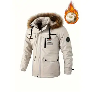 Outdoor Men's Autumn and Winter Fleece-Lined Thickened Windproof Multi-Pocket Parka Hoodie