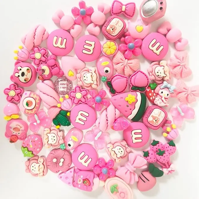 60pcs Slime Charms Cute Set,Pink Bulk Mixed Resin Charms Set Ornament Scrapbooking,DIY Craft Making and Ornament Scrapbooking