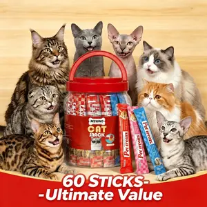 【60 STICKS] MEWNO Lickable Cat Treats, Hydrating Wet Topper, TikTokshop Spring Glowup, High Moisture No Grain, Tuna/Chicken/Salmon, Indoor Cats/Kittens/Seniors, Easy to Feed, Skin & Coat, Hydration, 2026 New, Safe Natural Supplements