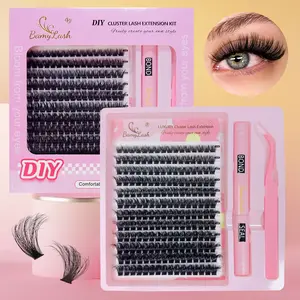 100D Full volume Cluster Eyelash Kit with Bond Seal Applicator,dramatic thick style DIY individual cluster lash extension,perfect for home lash diy eyelash extension,Diy Lash Clusters