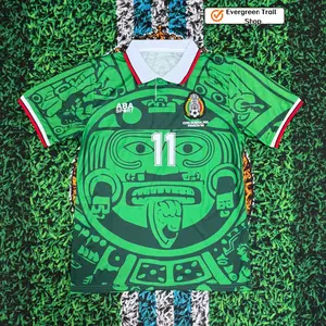 1998 Mexico Soccer National Team Home Green Nostalgia Soccer Jersey #15 Hernandez #11 Blanco  Classic Breathable Quick Dry Soccer Jersey