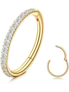 G23 Titanium CZ Nose Rings Hoop for Women 18G 16G Clicker Hinged Segment Septum Lip Rings Tragus Conch Helix Cartilage Rook Daith Earrings Hoop Piercing Jewelry Spiral Bridge Jewelry Diameter 6mm 8mm 10mm Silver Gold
