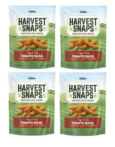 Calbee Harvest Snaps Red Lentil Snack Crisps Tomato Basil 3.0 oz Plant-Based Baked Never Fried Certified Gluten-Free 4 Pack