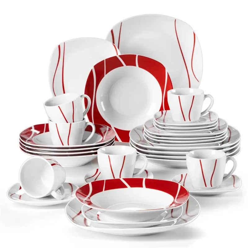 30 Piece Red Stripes/ White Dinner Set