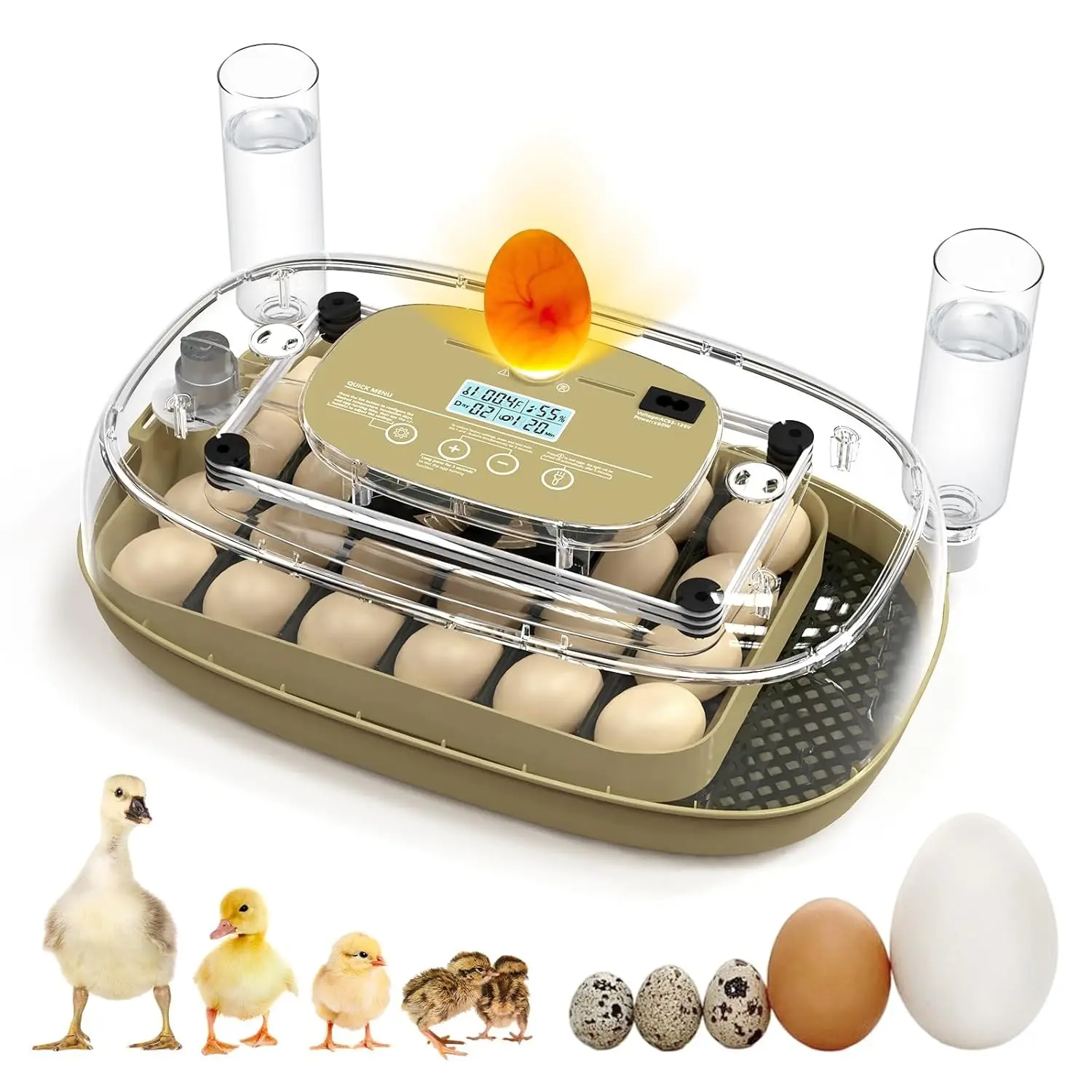 24 Egg Incubator for Hatching Eggs with Temperature, Humidity Control and Monitoring, LED Candling & Auto Turning for Chicken Duck Quail Birds, Ideal for Home Farm, Classroom, Beginners