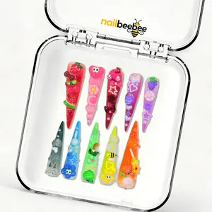 Rainbow Candyland 3D Fruit & Cartoon Long Stiletto Press-On Nails，10pcs Handmade 3D Fruit Cartoon Press-On Nails | Rainbow Kawaii Stiletto Nails | Reusable Festival Fake Nails | Summer Fruit Gift for Her