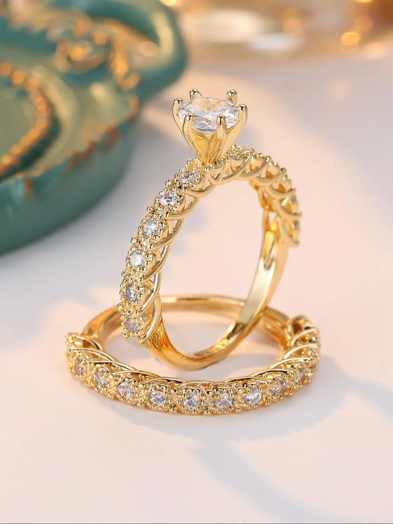 Elegant Rhinestone Iced Out Decorated Engagement Ring Set, Wedding Promise Rings, Fashion Accessories for Women, Trendy All-match & Exquisite Jewelry for Birthday Gift