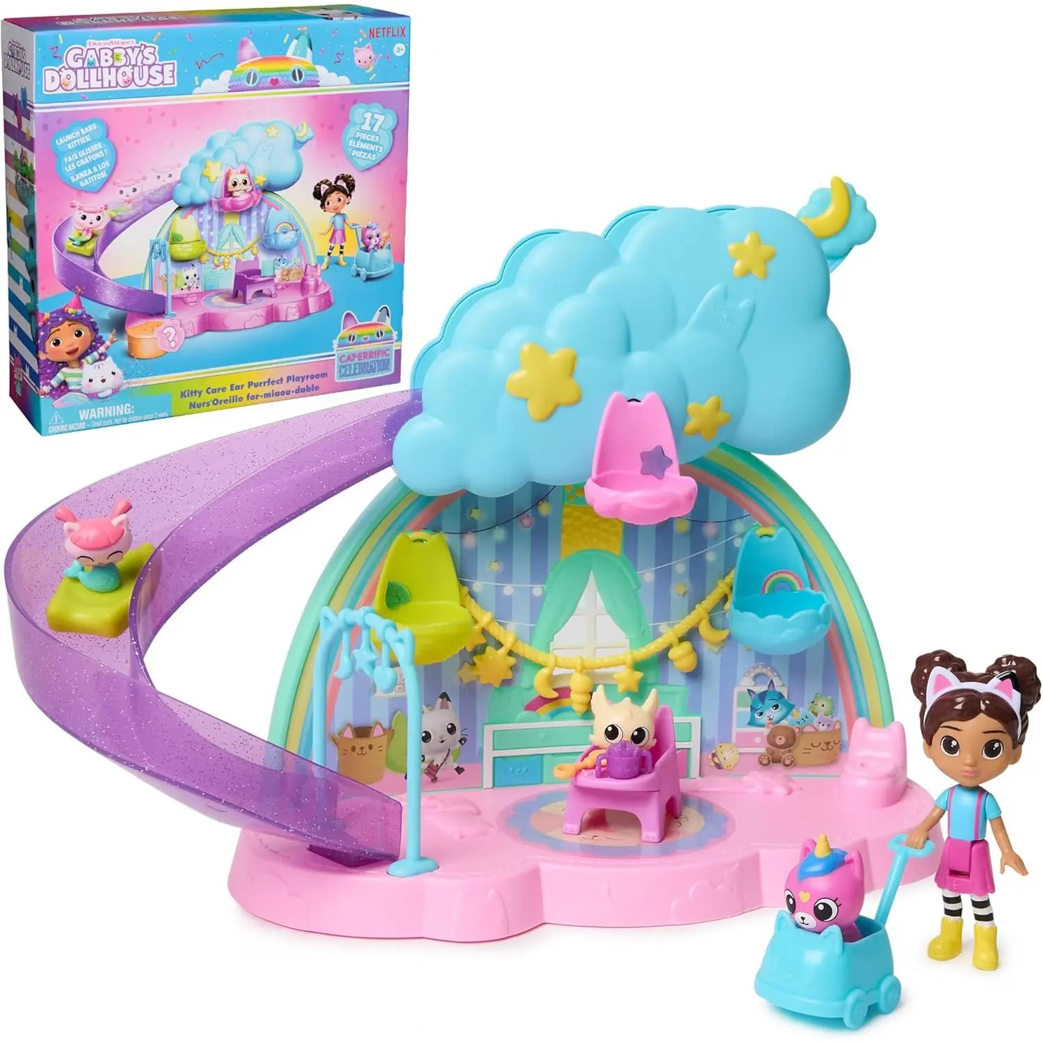 Dollhouse, Kitty Care Ear Purrfect Playroom, 17Piece Playset with 4 Toy Figures and Dollhouse Furniture, Kids Toys for Girls  Boys Ages 3+
