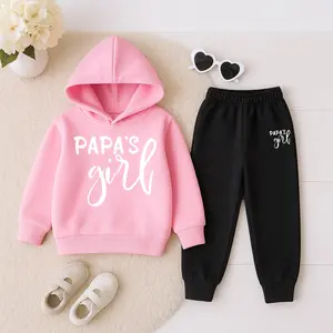 Girls' Papa's Girl Print Hooded Tracksuit Set, Featuring A Fleece-Lined Hoodie And Sweatpants, Perfect For Sports, Casual Wear, And Jogging In Autumn And Winter, Suitable For Both Indoor And Outdoor Activities.