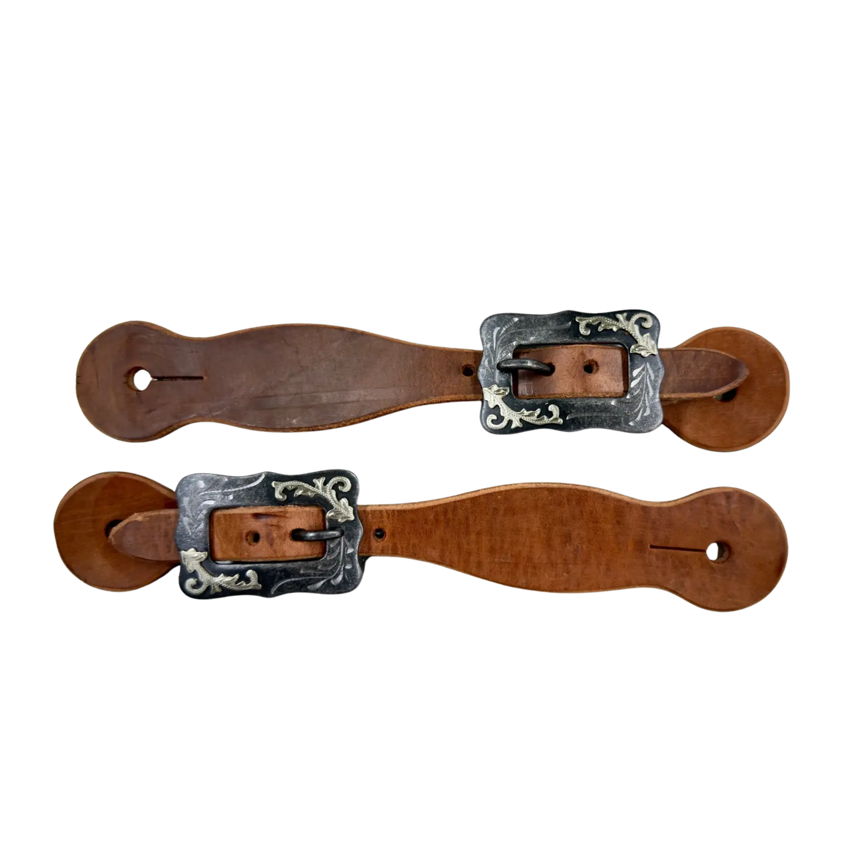 Berlin Custom Leather Ladies Trailblazer Spur Straps W Engraved Black Steel Buckles