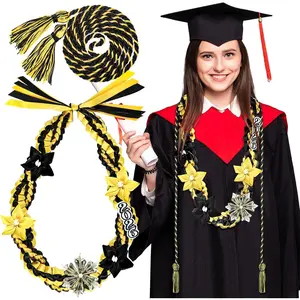 2026 Graduation Money Leis with Honor Cord Class of 2026 Graduation Ribbon Money Leis Double Braided Handmade Necklace Kit for for High School College Grad Party Supplies(Gold Black)