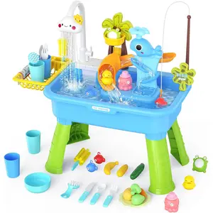 2026 Upgraded Water Table for Toddlers 1-3 - Outdoor Toys for Kids Ages 4-8 with Pump, Summer Outside Sensory Activity Pool Toys, Kitchen Play Sink Toy with Running Water, Fishing Toy, Blue