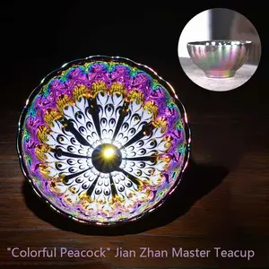 JianZhanStudio Colorful Peacock Iridium Master Cup with Ancient Art Modern Ceremony Golden Dragon Design Lead-Free FDA Safe for Tea Time Multicolor Porcelain Cups Durable Glass Cup