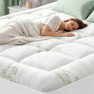 Ultra Soft Queen Size Mattress Topper - Viscose Made from Bamboo Pillow Top Mattress Pad for Back Pain Relief - Naturally Cooling for Hot Sleepers, Green，Queen mattress toppe