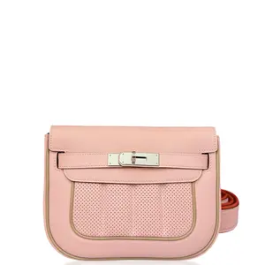 Pre-owned HERMÈS Leather tote bags Hermes Mini Berline Swift 3Q Rose Sakura (sc020326a5)