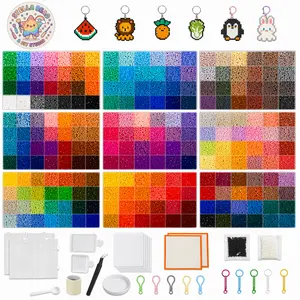 2.6mm Fuse Melty Perler Beads Kit, Refill Beads with Pegboards Tweezers Ironing Cloth & Color Sorting Storage Tray, DIY Pixel Craft Supplies for Kids Beginners