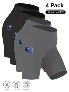 4 Pack Plus Size Biker Shorts with Pockets for Women-High Waisted Workout Shorts