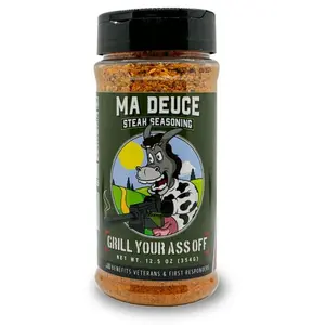 Grill Your Ass Off Ma Deuce Steak Seasoning - 12.5oz Bold BBQ Rub for Beef, Burgers & Steaks - Veteran Owned