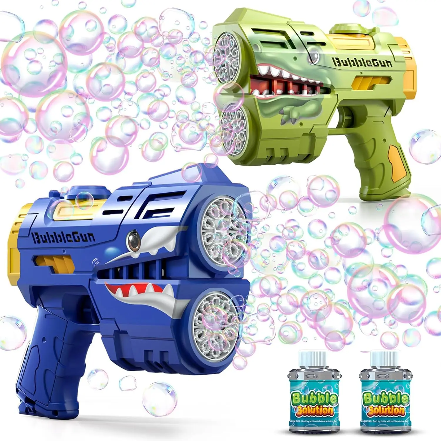 001-X 2-Pack Kids' Bubble Guns - LED Light-Up Rechargeable Bubble Blower with 2 Refill Solution Bottles, 360° Leak-Proof Design, for Toddlers 4-8, Beaches, Easter Baskets, Backpacking, Kids Party Gifts