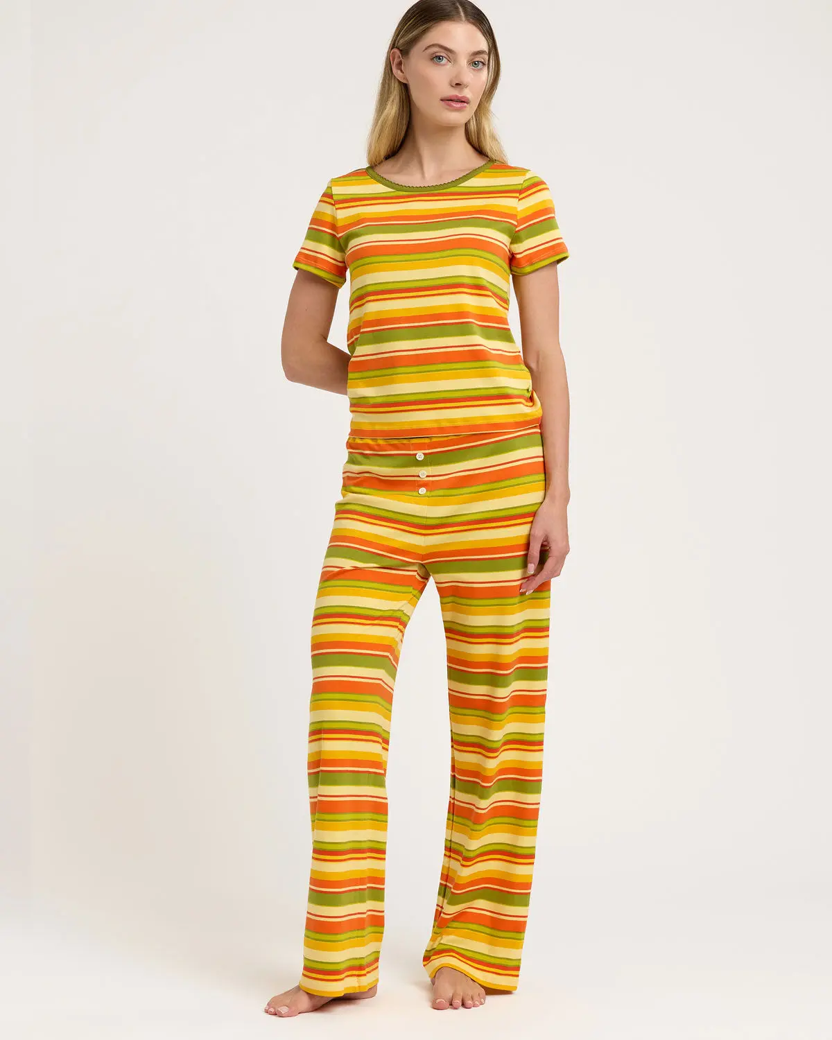 Baby Jean Long PJ Set in Autumn Stripe