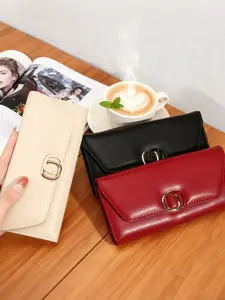 Women's Wallet Dual Circle Coin Pouch Medium Long Trifold Fashion Multi-Functional Handbag Elegant Versatile Trendy Stylish Long Wallet