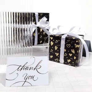 Luxury Black & Gold Wrapping Paper Roll, Metallic Gold Polka Dots / Elegant Hearts Gift Wrap, Premium Gift Packaging for Anniversaries & Business, 1 Roll