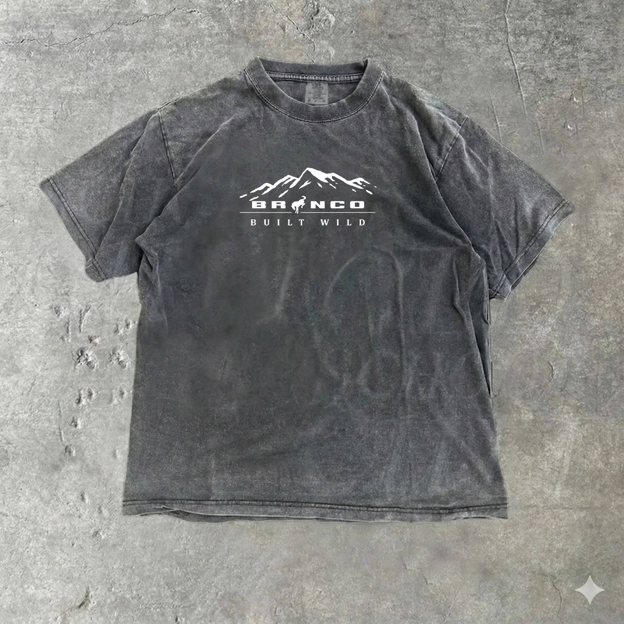 Vintage Ford Bronco Built Wild T-Shirt - Retro Off-Road 4x4 Graphic Tee - Acid Wash Shirt - Mountain Adventure Outdoors Apparel - Gift for Bronco Owners